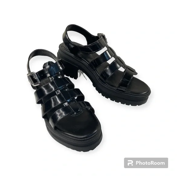 ASOS Hollis Huarache Y2K Chunky Fisherman Mid Heeled Strappy Sandals Black W9 - Picture 2 of 7